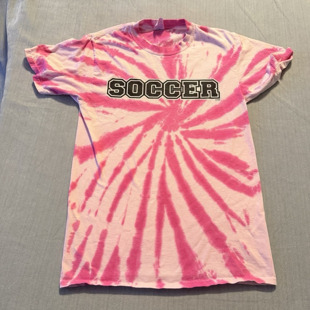 Soccer Tie Dye T‎ Shirt Pink White Never Give Up Graphic Youth Small Tee